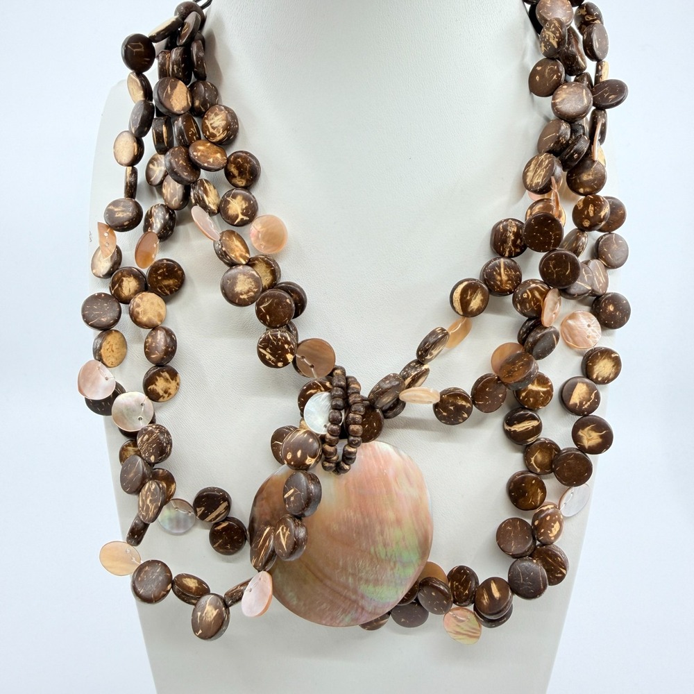 Boho Statement Necklace Shell Wood Chunky Layering Festival Beach Jewelry Y2K